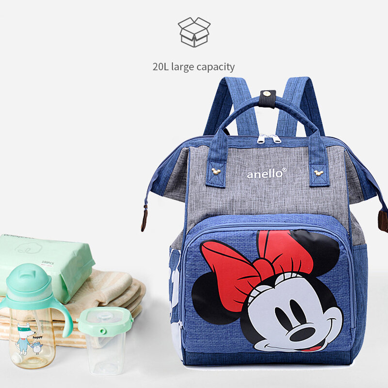 Disney 2023กระเป๋าใส่ผ้าอ้อมเด็กคลอดบุตรขนาดใหญ่สำหรับ Mom กันน้ำ Mommy กระเป๋าสะดวก Tas Ransel Bayi สำหรับรถเข็นเด็ก