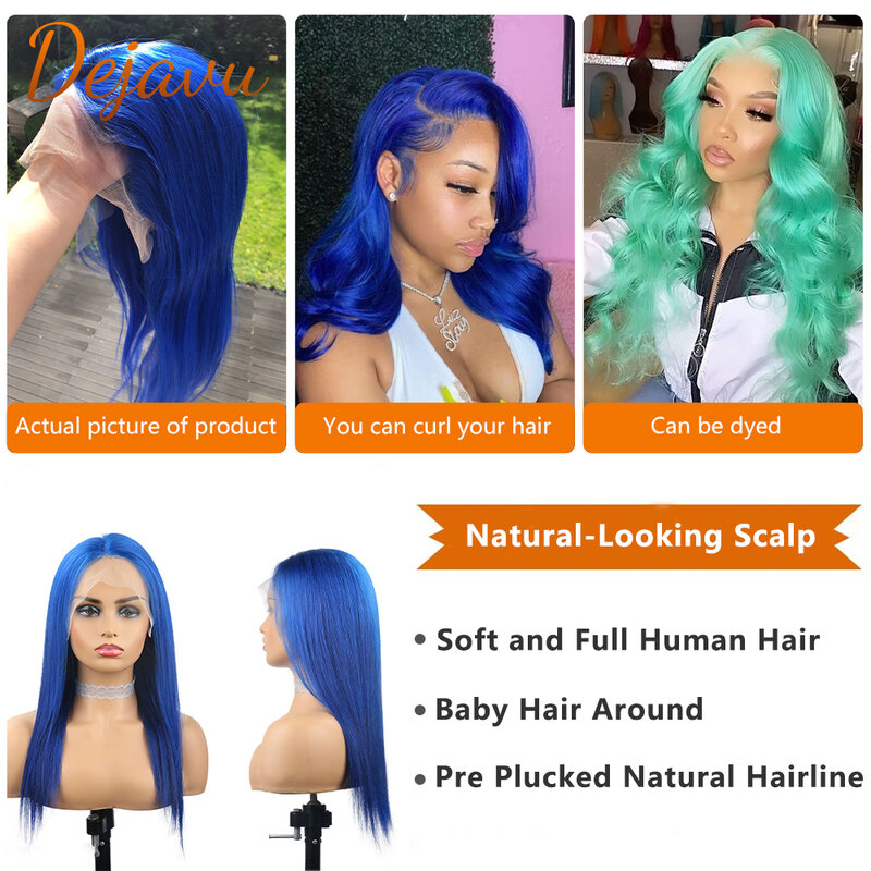 Wig Rambut Manusia Lurus Warna Biru 613 Wig Depan 13X4 Wig Depan 28 Inci 613 Wig Depan Berenda Rambut Remy Brasil untuk Wanita