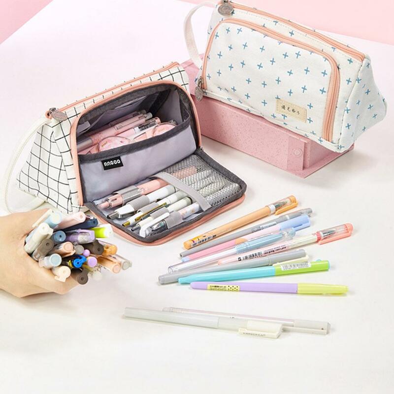 Super Big Students Pens Rectangle Storage Canvas Pencil Box Pen Holder Cotton Pouch Cute Stationery Supplies DIY Bag 20x11.5x8cm