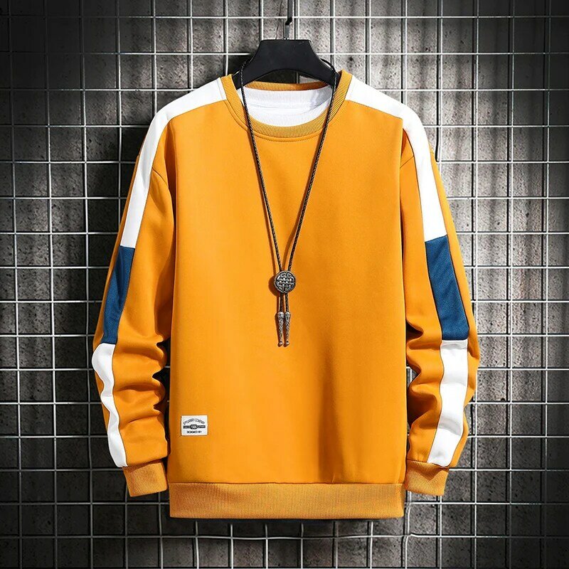 Lange Mouw Harajuku Sweatshirts Mannen 2021 Nieuwe Mode 6 Kleur Hoodie Mens Casual O-hals Patchwork Sweatshirt Voor Jonge Mannen