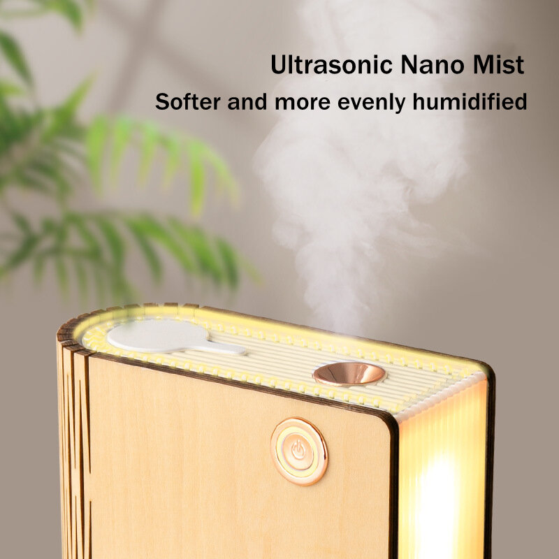 Aroma Humidificador 320ml Creative Book Lamp Air Humidifier USB Mist Maker Fogger Rechargeable Warm Light Wireless Ultrasonic