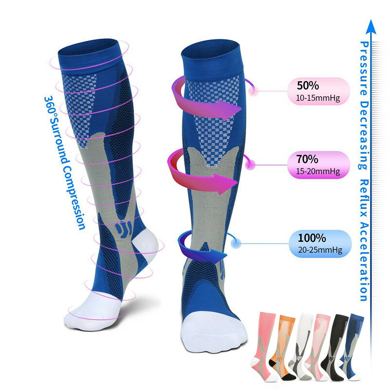 Chaussettes de Compression pour hommes et femmes, 20 à 30 mmhg, chaussettes de sport pour Marathon, cyclisme, Football, varices