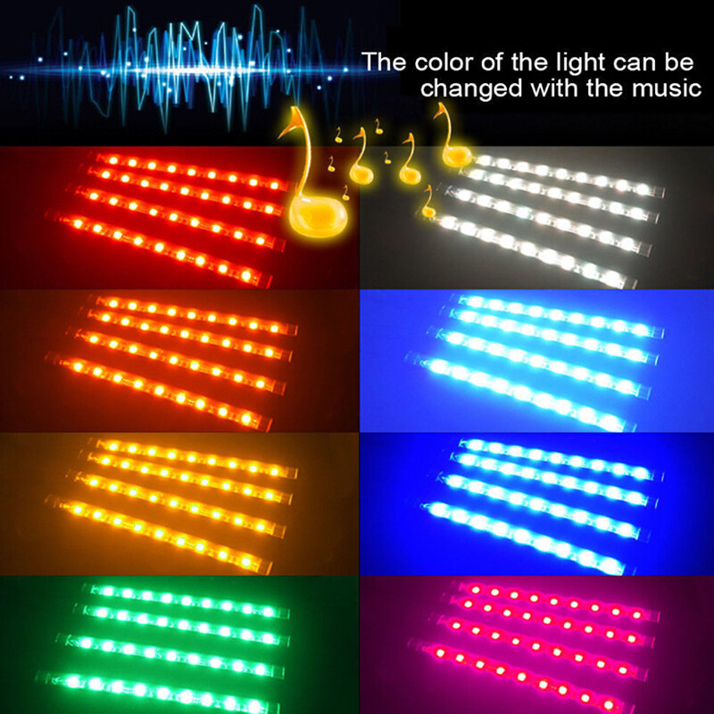 9 LED Car Interior Atmosphere Footwell Strip Light USB Charger Decor Lamp RGB 4pcs