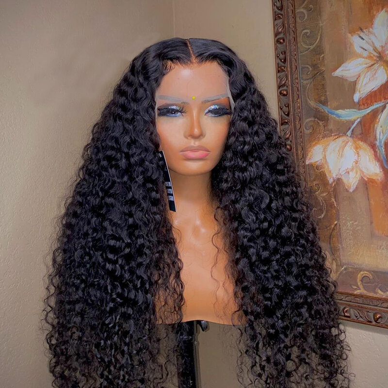 26Inch Long Kinky Curly 180 Density Natural Hairline Black Glueless Lace Front Wigs For Women BabyHair Heat Ressistant Synthetic