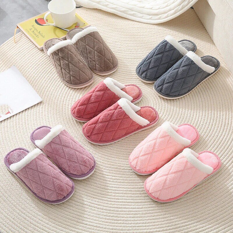 Winter Slippers for Women Men Flip Flop Guest Comfortable Warm House Shoes Cotton Fabric Plush Simple Home Indoor Soft Scuff