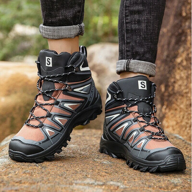 New fashion men's sports shoes, leisure high-top outdoor hiking shoes, breathable, waterproof, non-slip hiking shoes, sneakers