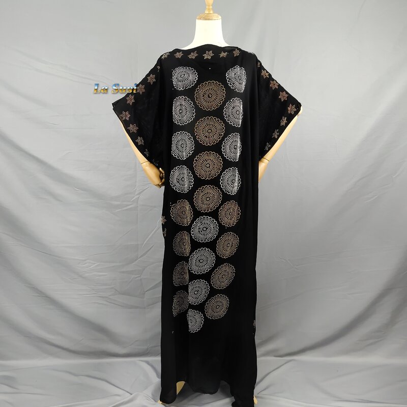 أحدث الفساتين الأفريقية للمرأة عباية دبي الأحجار الكبيرة الشاش رداء طويل الملابس القطنية الأفريقية الإسلامية حجم كبير LD427