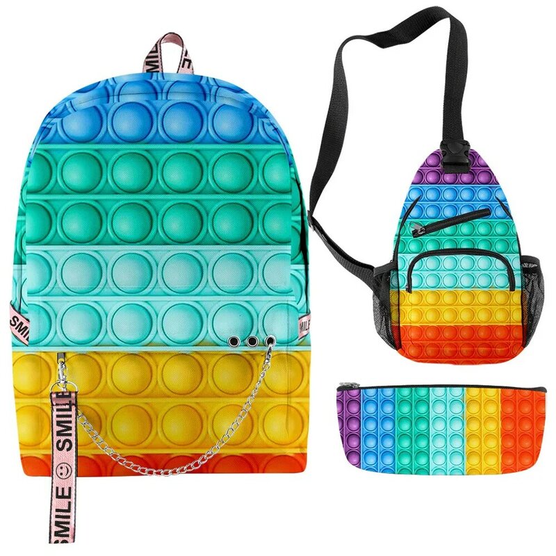 Moda arco-íris cor periférica terno mochila masculino e feminino saco de escola de grande capacidade bolsa e lápis caso