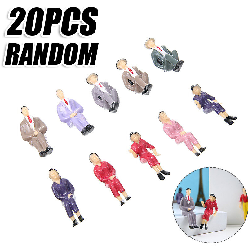 Figuras de 20 piezas en miniatura, figuras pintadas de Mini humanos, diseño de edificios, escenas coloridas, soportes para sentarse, modelos de personas, 1:25