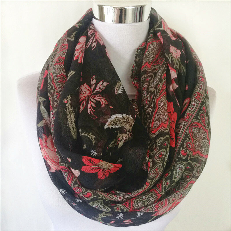 Bufanda circular para mujer, pañuelo de marca de lujo, bufanda infinita floral, envío gratis