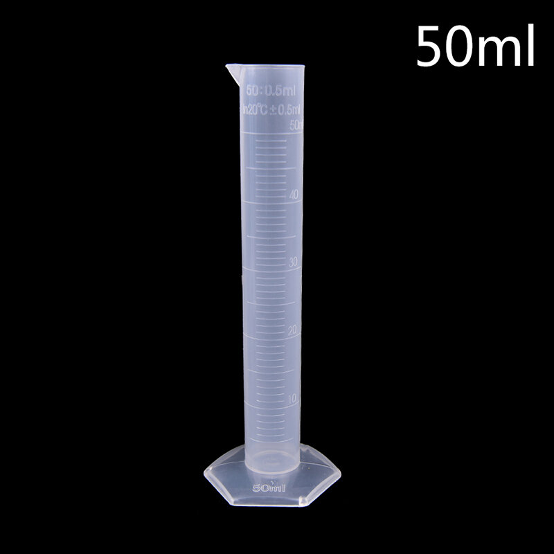Cilindro de medição de plástico, 50ml, ferramentas graduadas, máscara facial para laboratório, escola