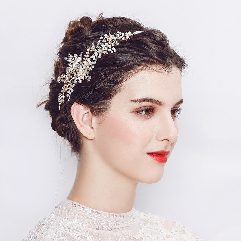 Sainmax New Fashion opaska ślubna dla nowożeńców na zdjęcia ślubne liść nakrycia głowy z kwiatami akcesoria ślubne na wesele