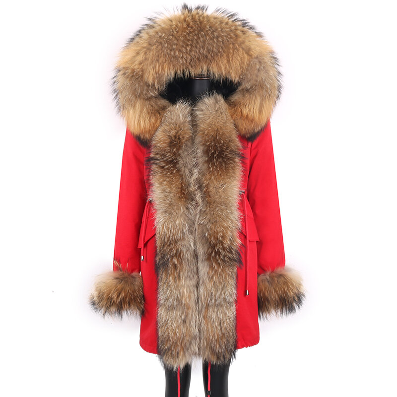 Женская длинная парка со съемным воротником, толстая Свободная куртка на натуральном меху, зимний сезон 2021
