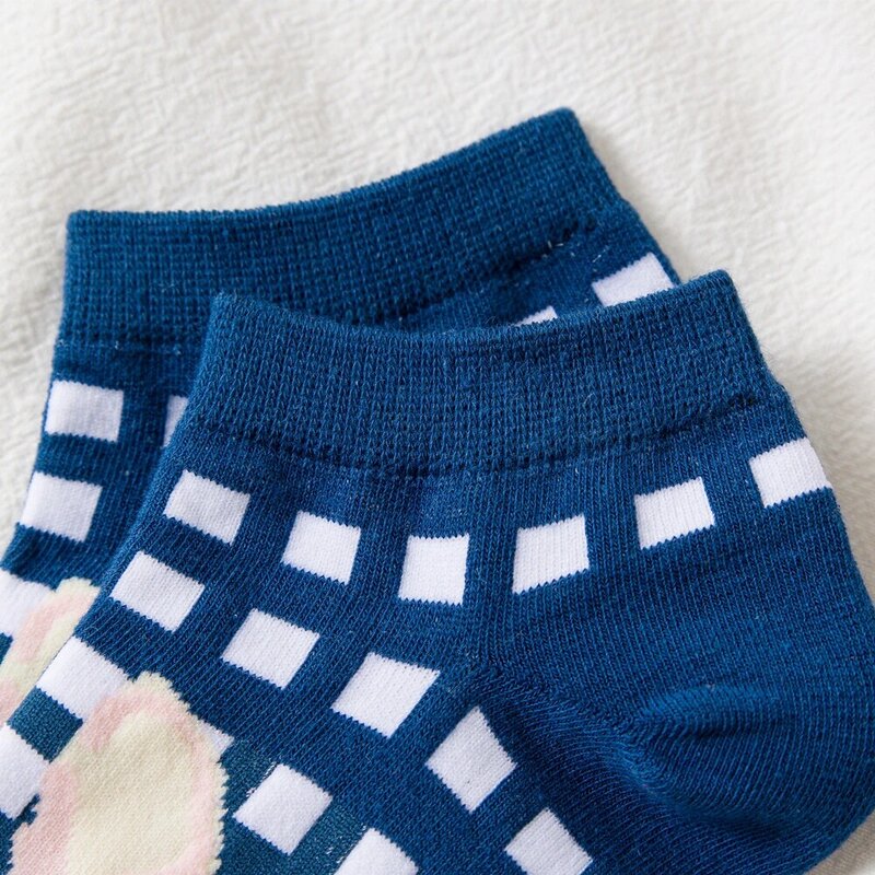 5 pares mulheres absorvem o suor respirável meias de tricô padrão dos desenhos animados meias confortáveis meias de tornozelo de algodão por atacado