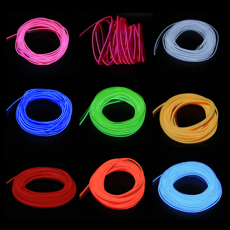 Fio flexível de 1m/2m/5m, fio de luz led neon em neon com usb, caixa de bateria e driver de bateria, tubo de 3v/5v/12v