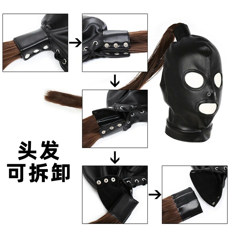 Sex Adult Products SM Sex Toy BDSM Mask Female Leather Head Mask with Wigs Cosplay Sexy Costumes slave Props Adult Games