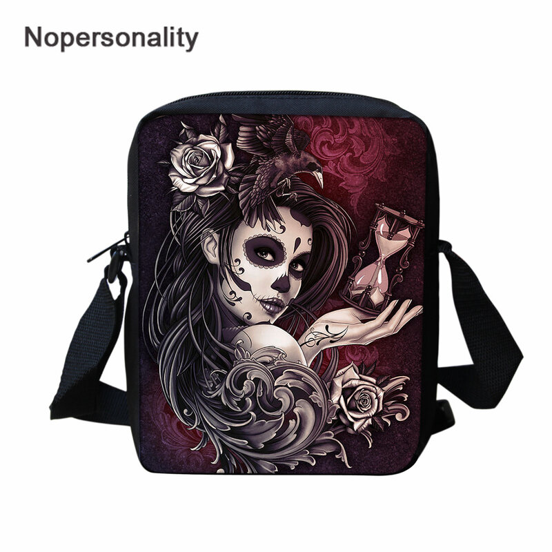 Nopersonality Vintage Messenger Bag Rose Skull Girl Pattern Fashion Brand Woman Crossbody Bag Shoulder Bags Lady Phone Bags