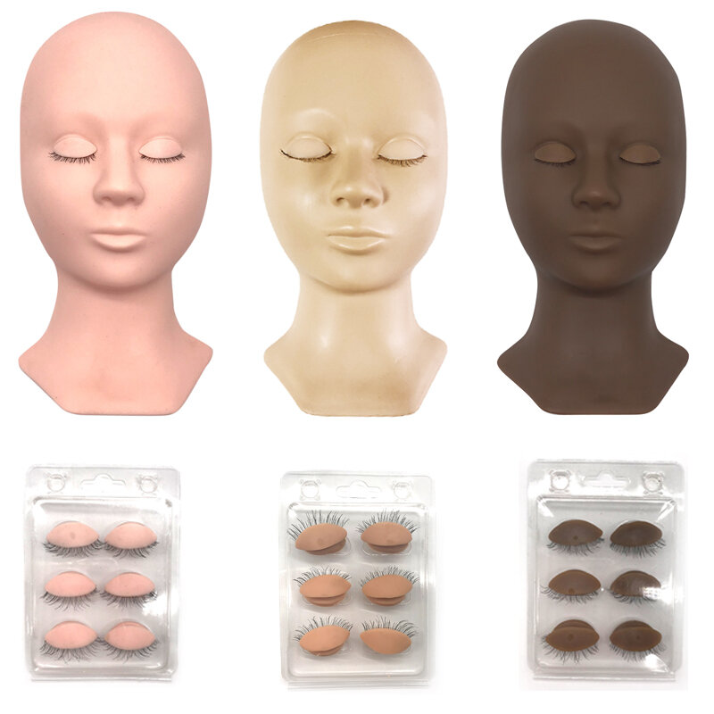 3 Colors Mannequin Head Replacement Eyelids Silicone Practice False Eyelash Extensions Makeup Model Massage Training Heads