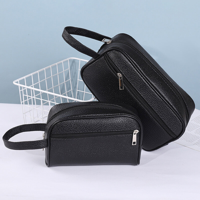 Bolsa masculina de couro pu, bolsa fashion de cor sólida de telefone com pulseira 2021 casual, bolsa de higiene pessoal, bolsa pequena carteira de mão