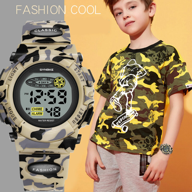 Farbe Leucht Student Elektronische Uhr Casual Camouflage LED Digital Dial Alarm Clock Sport Kinder Handgelenk Uhren Junge Mädchen Geschenk