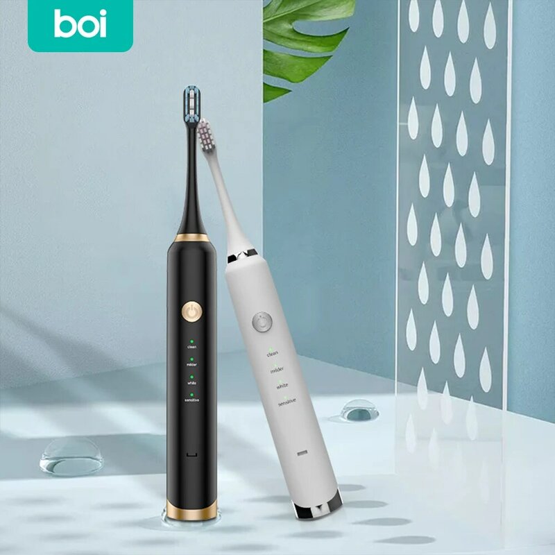 [Boi] IPX7 – brosse à dents électrique sonique intelligente, étanche, Rechargeable par USB, 4 Modes, tridimensionnelle, pour adultes, blanchiment