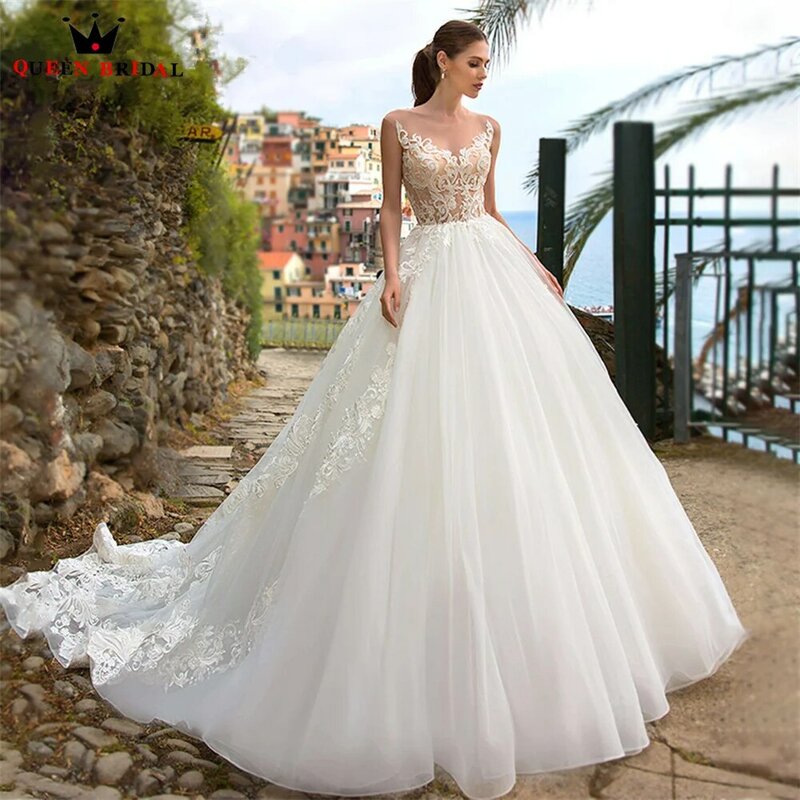 Vestido de baile elegante vestidos de casamento inchado tule rendas apliques formal vestido de noiva 2022 novo design feito sob encomenda ds68