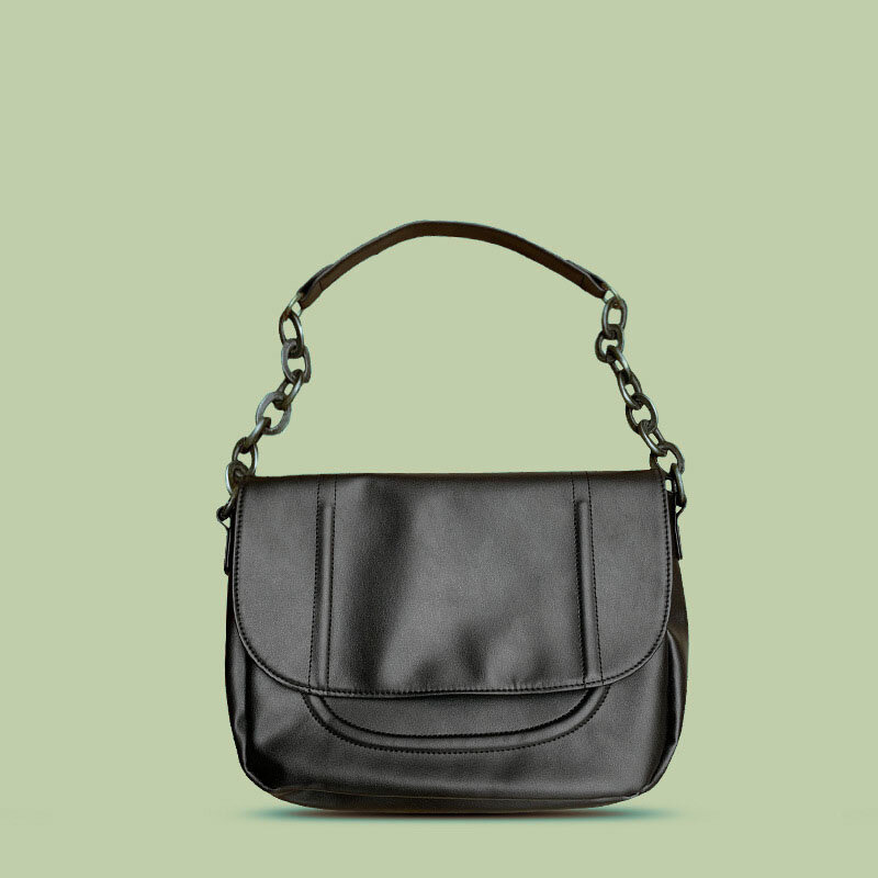 Retro Design Sense Black Motorcycle Bag Soft High Quality Shoulder Bag Messenger Bag Women's Bag