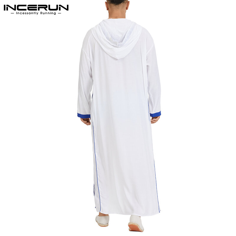 INCERUN uomo musulmano caftano islamico arabo abiti Patchwork Vintage medio oriente caftano con cappuccio sciolto Casual manica lunga Jubba Thobe