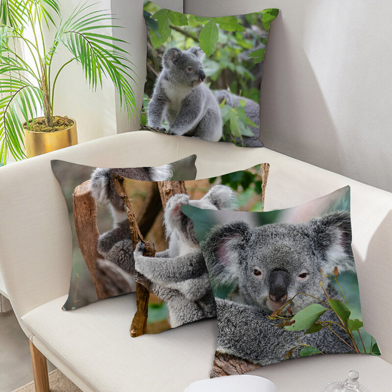 Fronha de almofada animal fuwatacchi, capa de almofada hd koala, panda impressos, poliéster para casa, sofá, almofadas decorativas 45*45
