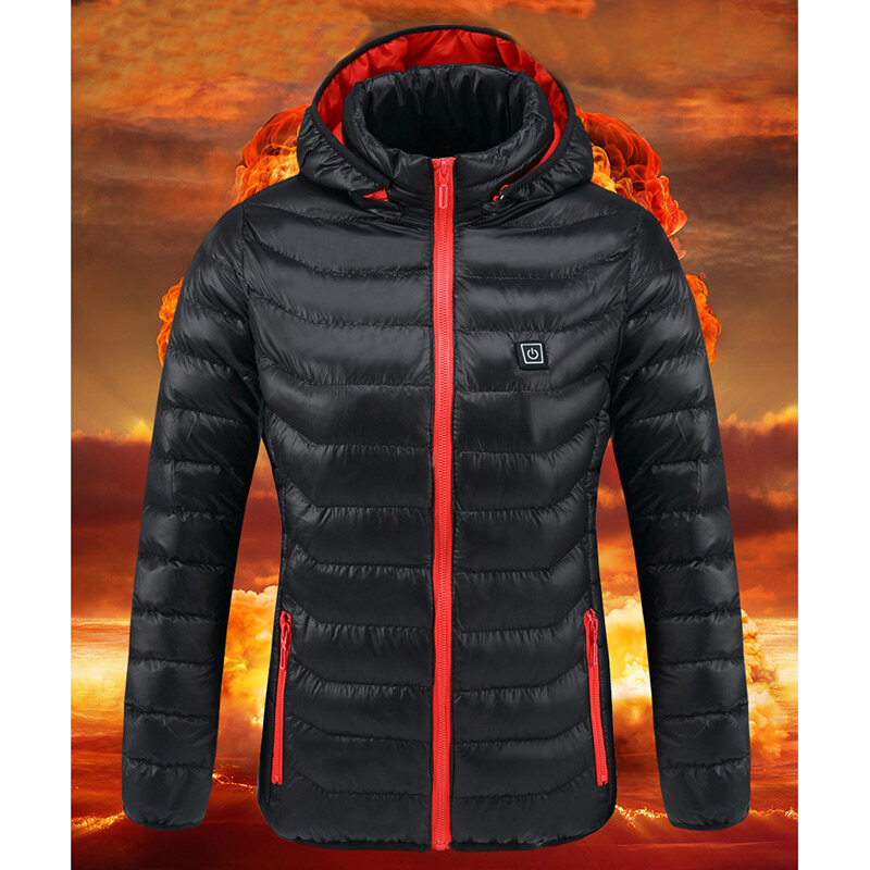 Women USB Electric Battery Heated Jackets Outdoor Long Sleeves Heating Hooded Coat Jackets Warm Winter Thermal Cotton clothes