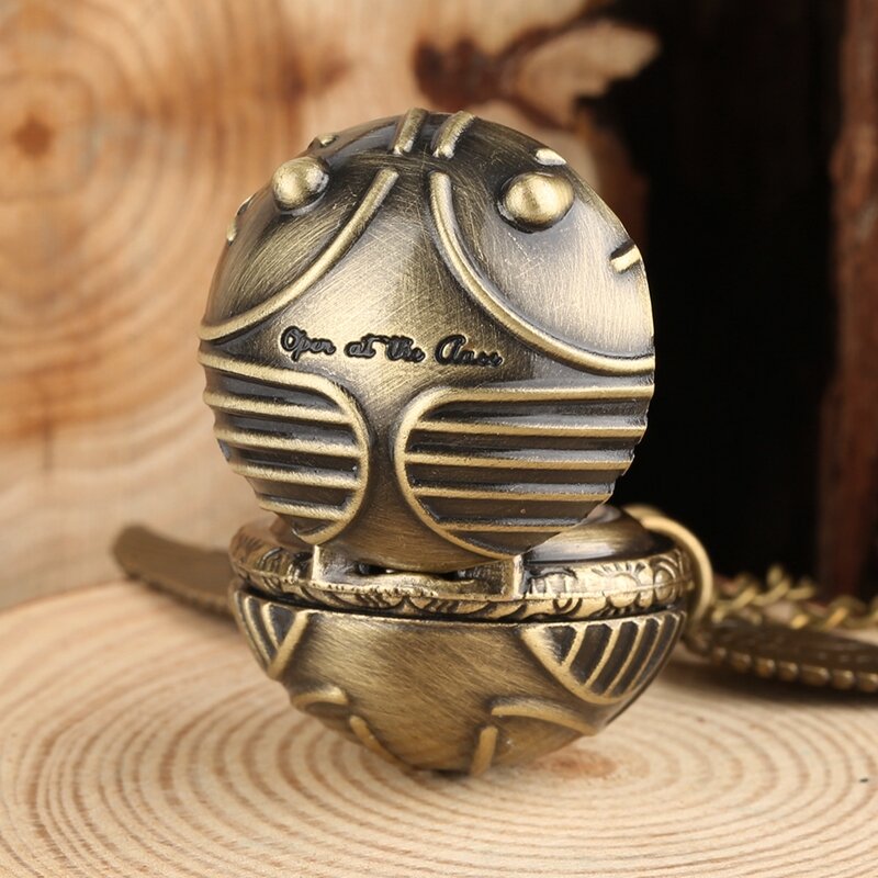 Retro Steampunk Smooth Watch Ball Shaped Quartz Pocket Watch Fashion Sweater Angel Wings Necklace Chain Gifts for Men Women kid