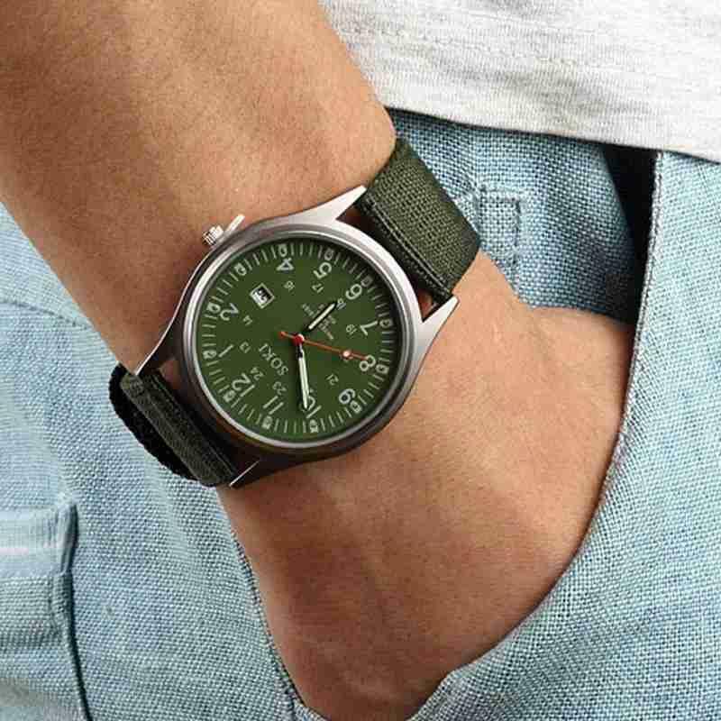Gorąca sprzedaż wojskowa armia mężczyzna data pasek z płótna analogowy Luminous Sport zegarek kwarcowy prezent na rękę K1z8