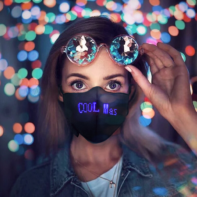 Máscara de led programável com bateria embutida, bluetooth, 12*48, matriz para compras de supermercado, festas de natal e halloween, presentes