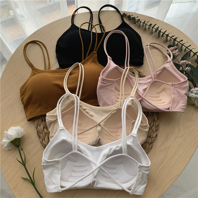 Summer Korean Style Simple Solid Color Sexy Beauty Back Underwired Padded One-piece Bra Women's Camisole Underwear
