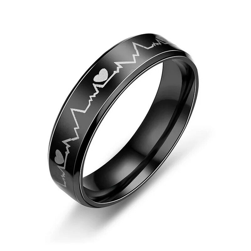 Hot Selling Domineering Fashion Titanium Steel Ring Korean Personality ECG Ring Wholesale Heartbeat Ring Birthday Gift Wholesale