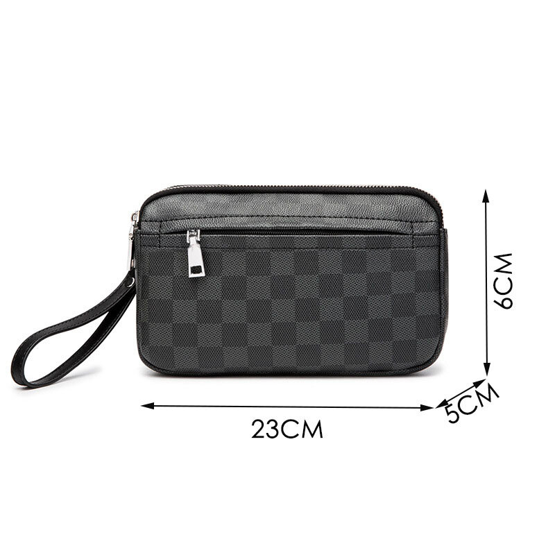 Luxury Plaid Man Clutches Bags Double Zipper Wallet Fashion Designer High-Capacity Purse Bag Men Business Wallet Male Bag Black