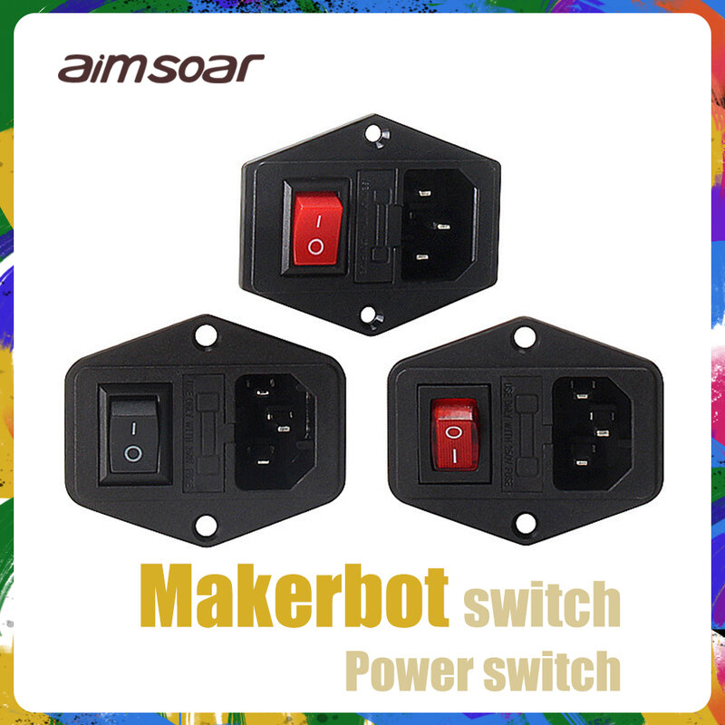 Interruptor de fuente de alimentación de 2 pies y 3 pies para Makerbot, interruptor de encendido con enchufe y botón de interruptor basculante de fusible