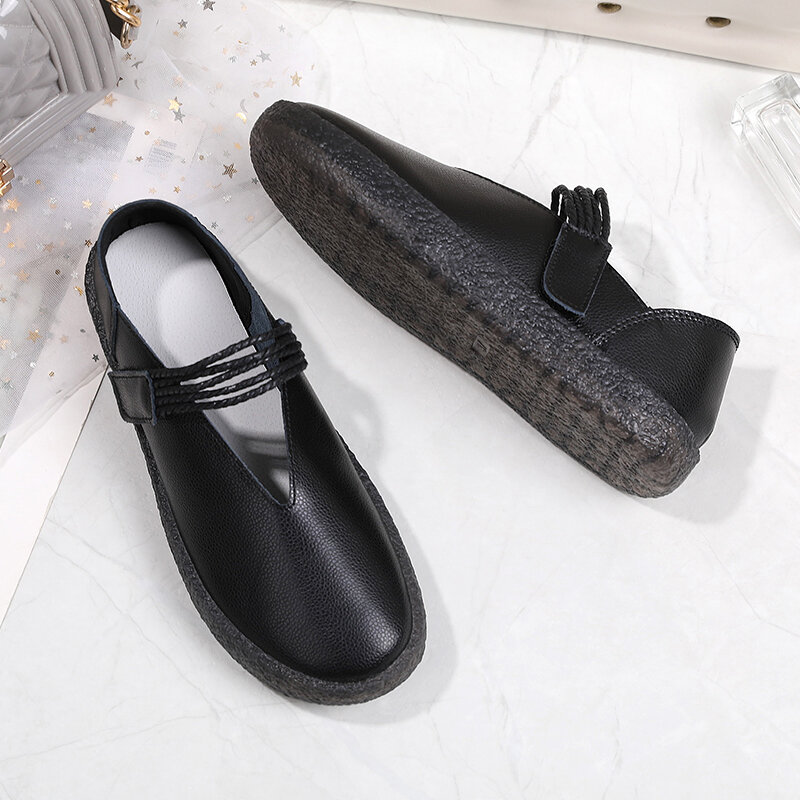 Casual Leather Women's Shoes Peas Shoes Trend All-match Soft Bottom Breathable Flat Shoes Lazy Shoes