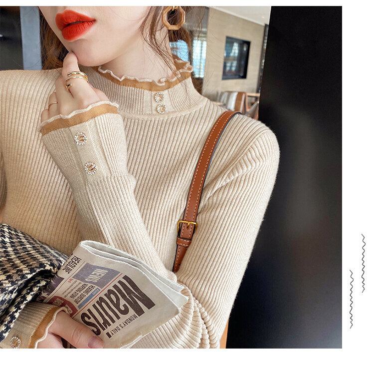 Half Turtleneck Bottoming Shirt Women's New Inner Wear Lace Early Autumn Top Slim Knit Sweater