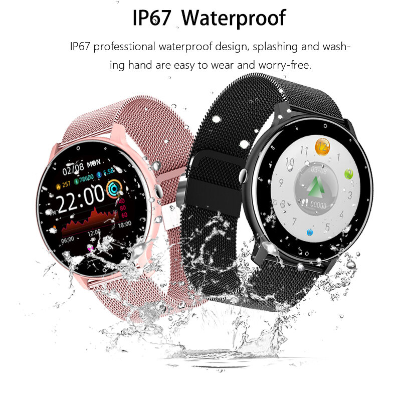Lige relógio com pulseira inteligente feminino, smartwatch fashion multifuncional esportivo com frequência cardíaca e pressão arterial, à prova d'água, 2021