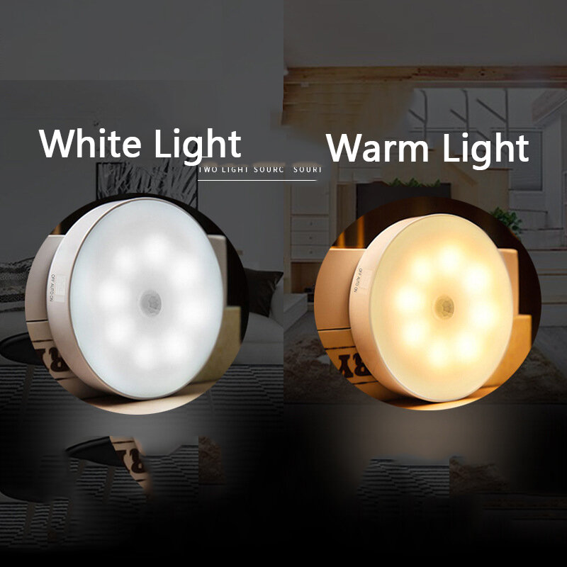 LED Night Light USB Rechargeable Under Cabinet Lights PIR Motion Sensor Auto On/Off for Bedroom Stairs Wardrobe Closet Wall Lamp