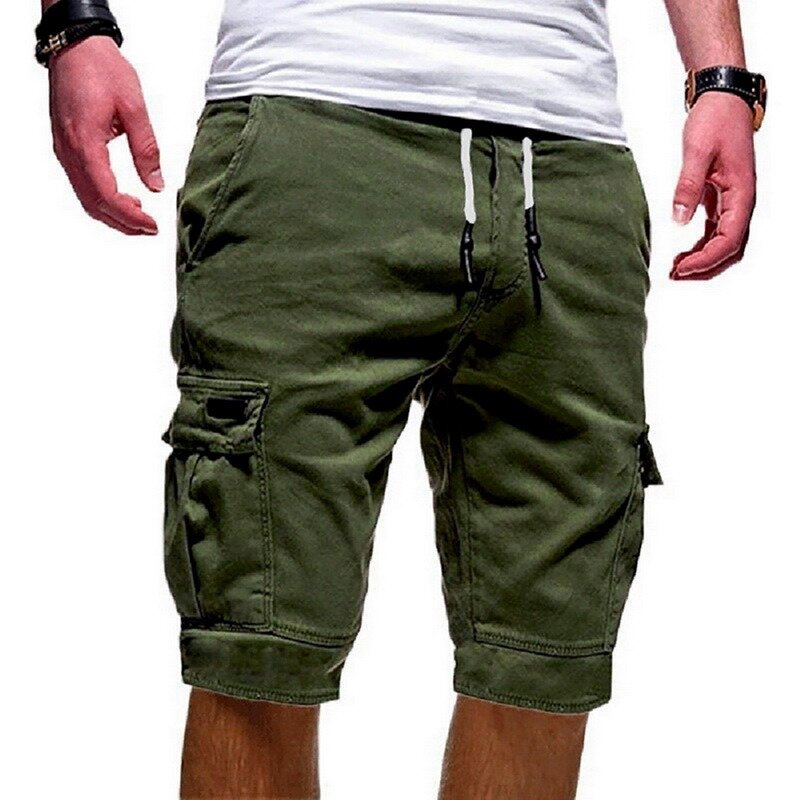 กางเกงขาสั้นผู้ชายสีเขียว Cargo กางเกงขาสั้นฤดูร้อน Bermudas ชาย Flap กระเป๋า Jogger กางเกงขาสั้นทำงานแบบส...
