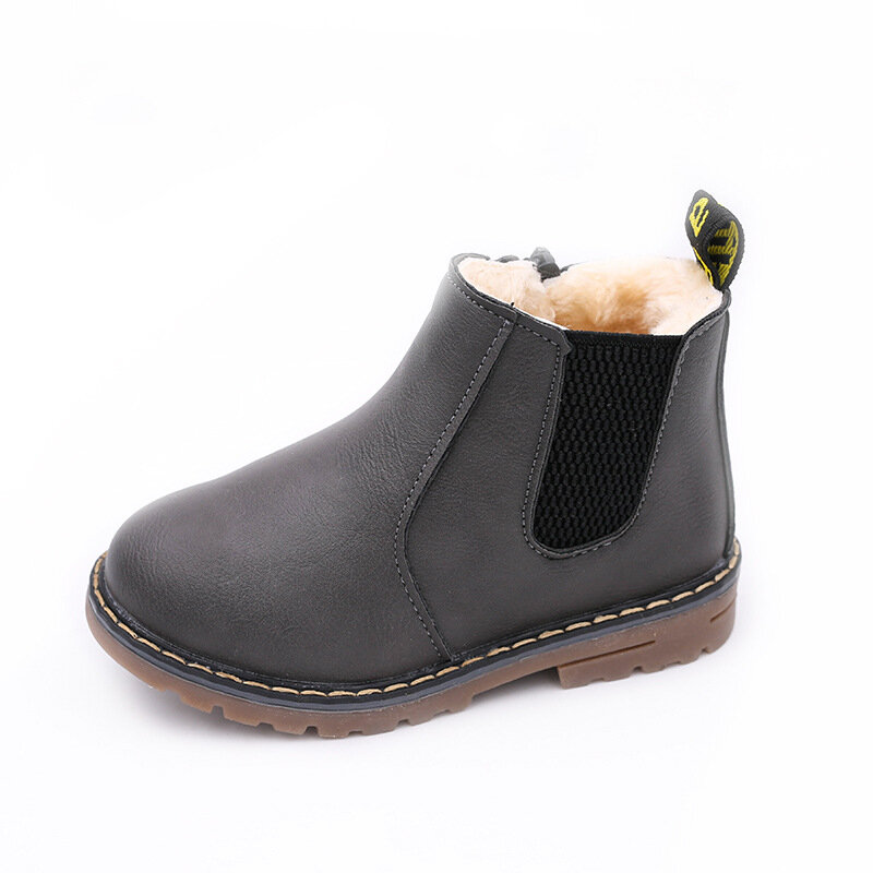 New Children's Boots Fur Lined Boys Girls Middle Tube Side Zipper Short Ankle Snow Boots Winter Shoes Kids Baby Martin Booties