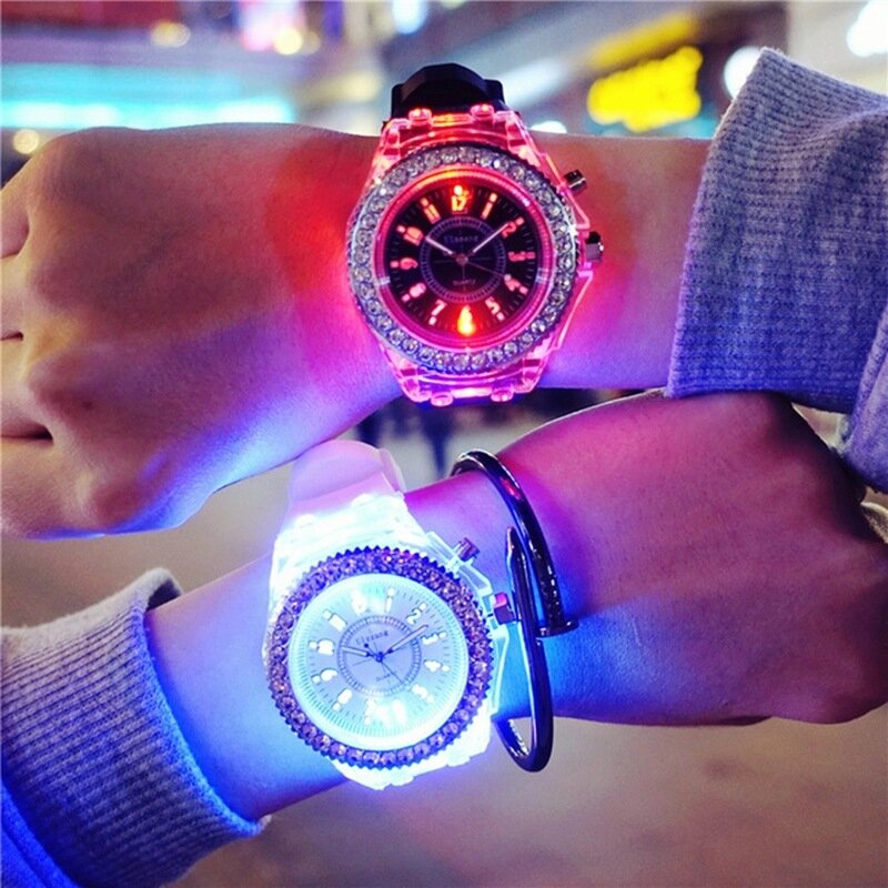 Luz colorida silicone relógio de quartzo crianças meninas meninos moda pulseira luminosa estudantes relógio de pulso