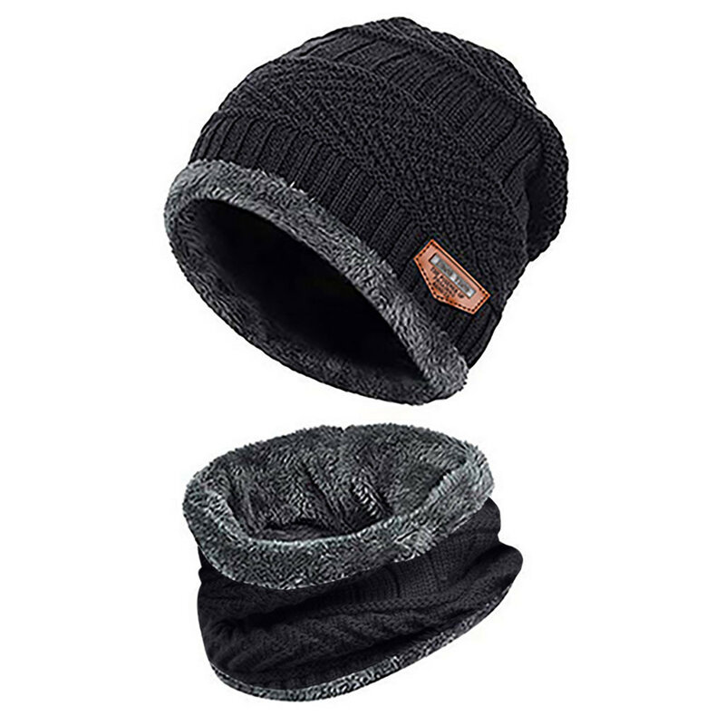 ขนแกะปะการังฤดูหนาว Thicken หมวก Beanies Unisex หมวกผ้าพันคอ2ชิ้น Warm Breathable ถัก Windproof หมวกสำหรับชายชุดหมวก
