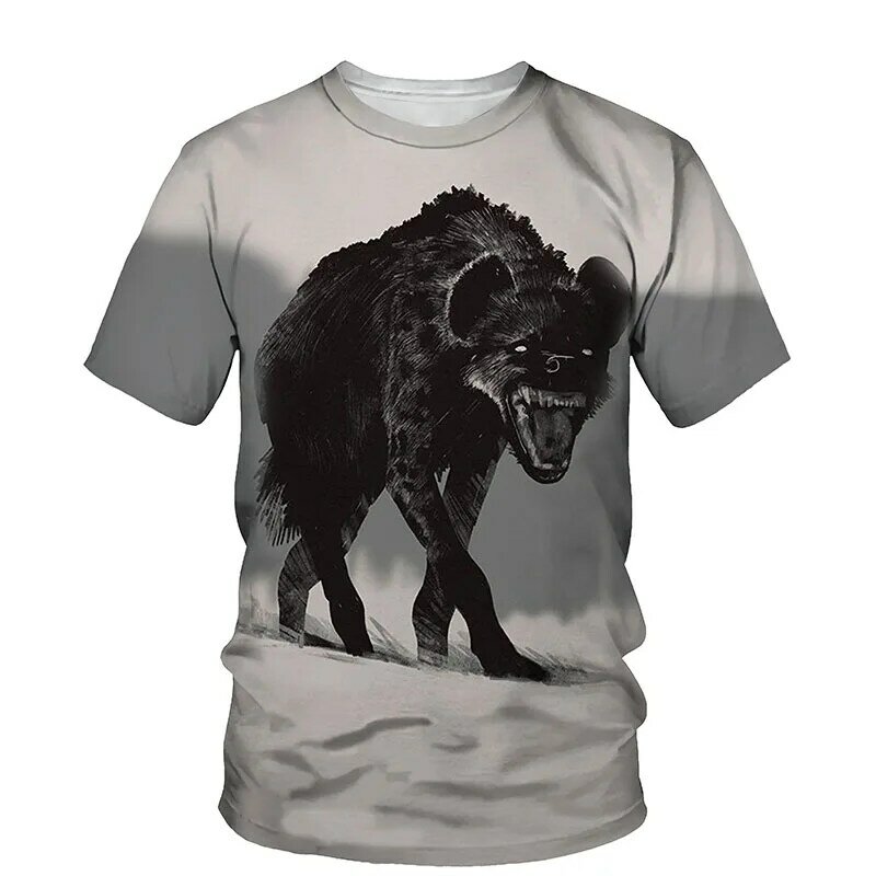 Novo esporte respirável de manga curta hiena imprimir moda masculina verão o-pescoço camisa rua 3d estilo casual engraçado legal camiseta