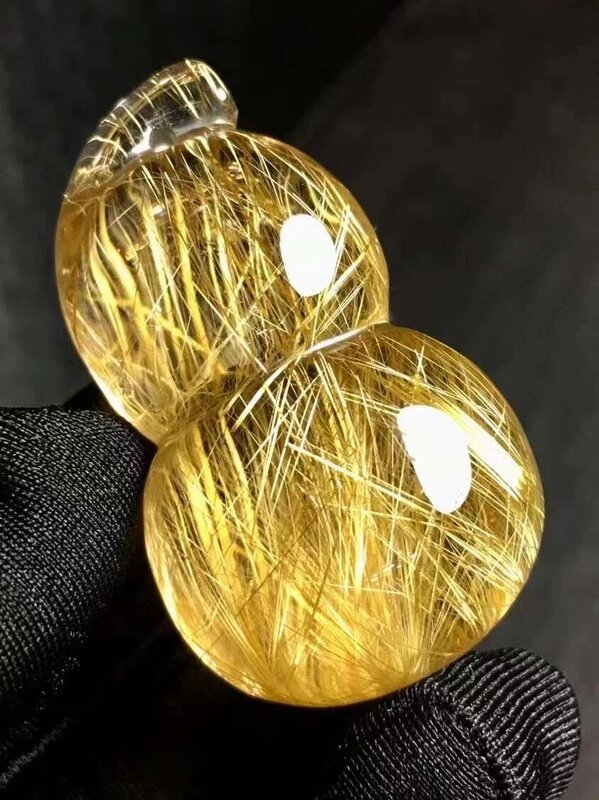 Natural Gold Rutilated Quartz Gourd Pendant 43.4*25.4*20mm Wealthy Crystal Rutilated Jewelry Women Men Brazil AAAAAA