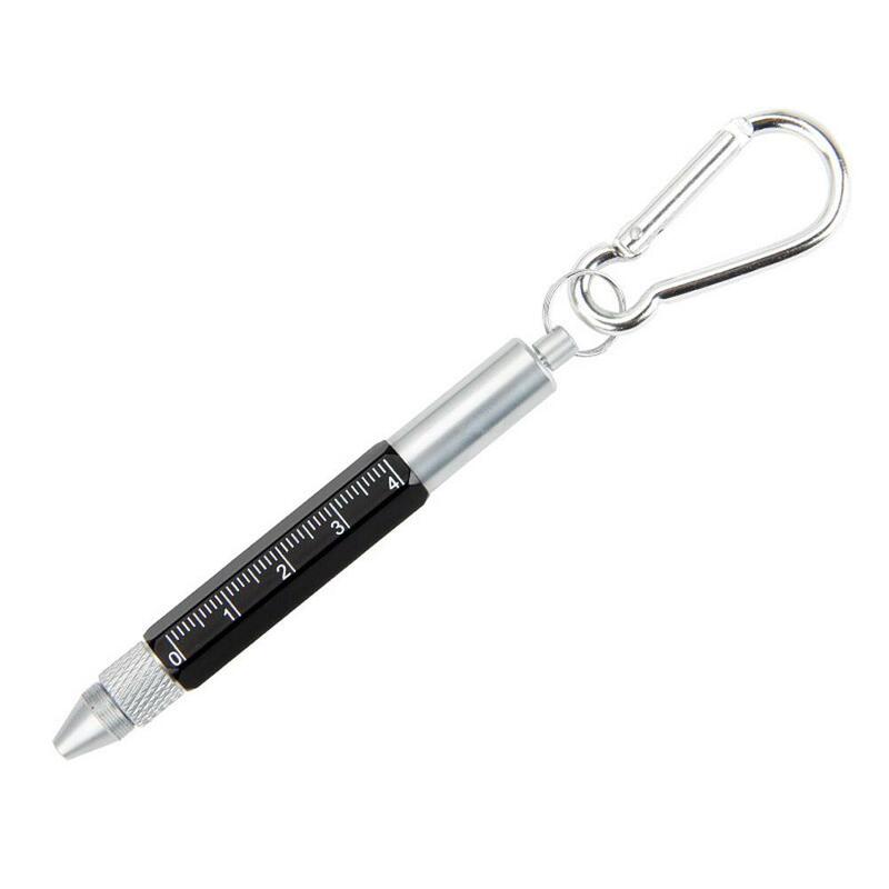 6-em-1 giratório regra canetas tela de toque ferramenta multi-função caneta metal caneta chave de fenda sextavada mosquetão pequena escala esferográfica