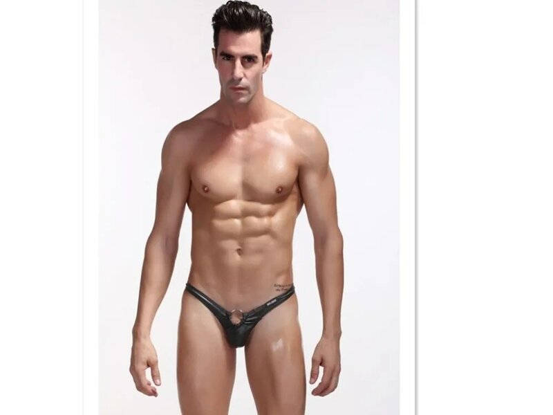 Hot Verkoop Faux Lederen Heren Micro Thongs Zwarte Homo Mannen Ondergoed Sexy Man Thong Cueca Mannen Ondergoed String Homme