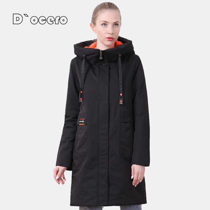 D`OCERO 2021 New Spring Women Parkas Plus Size Fashion Autumn Quilted Coat Hooded Female Jacket Long Outerwear Lined Clothing